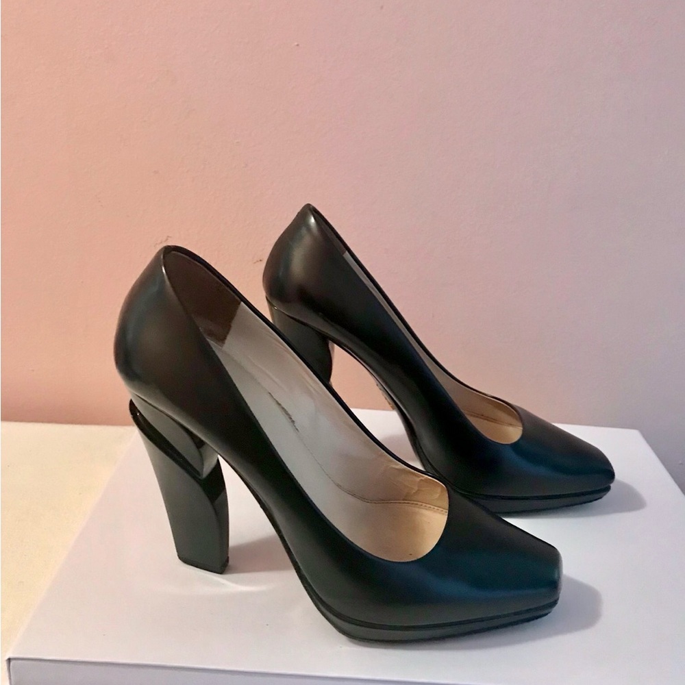Prada Black Leather Heels with Chunky Block Heel
